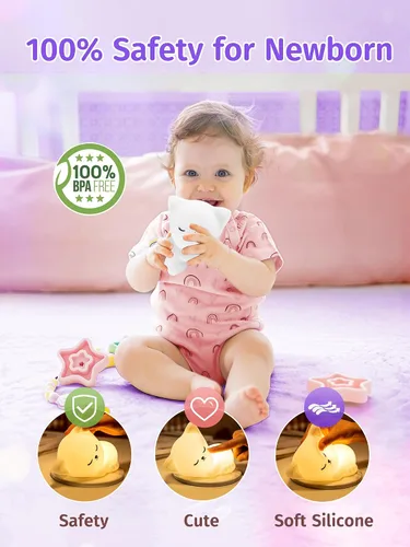 Miniatura 5 de Mubarek - Luz Nocturna para Niños, lámpara de luz nocturna atenuable de 16 colores, luz nocturna de silicona con control remoto para guardería