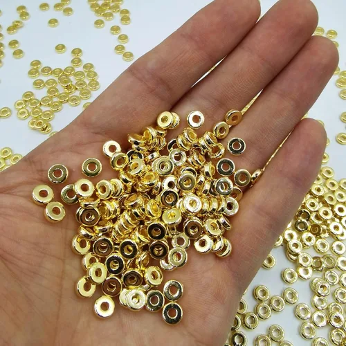 Miniatura 2 de Amaney 500 piezas de 6 mm cuentas doradas planas redondas para hacer joyas, cuentas espaciadoras en disco sueltas para pulseras, collares
