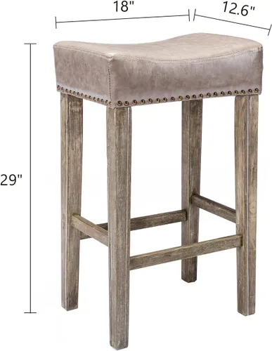 Miniatura 3 de Juego de 4 taburetes de bar con asiento de silla de montar de 29 pulgadas, taburetes de bar de piel sintética, sillas de bar de madera con cabeza