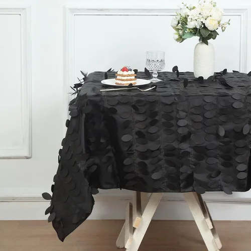 Miniatura 2 de TABLECLOTHSFACTORY - Mantel cuadrado de tela de tafetán de pétalos de hojas 3D de 54 pulgadas, color negro
