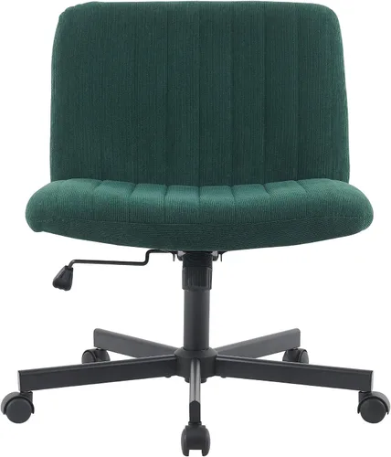 Miniatura 8 de EYYTHUNG Silla cruzada verde sin ruedas, asiento ancho sin brazos, silla de oficina giratoria de terciopelo acolchado para niñas