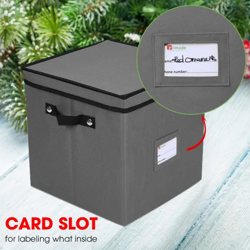 Miniatura 5 de Cofre de almacenamiento para adornos navideños, con 4 bandejas con capacidad para hasta 64 bolas de adorno, con separadores (gris)