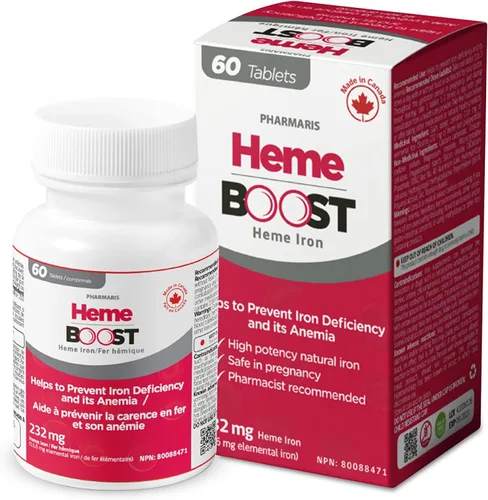 Hemeboost 11.6 mg (pastillas de hierro hemo de 232 mg), suplemento de hierro de alta potencia para mujeres y hombres, alta absorción y suave para el