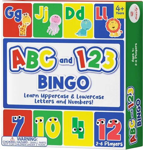 Party Hearty Juego de mesa de bingo del alfabeto y número, ABC y 123 para niños de jardín de infantes y preescolares que aprenden a leer, 2 Edición