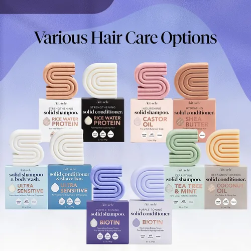 Miniatura 9 de Kitsch Set de champú y acondicionador en barra tonificante púrpura para rubias y cabello teñido – con biotina para fortalecer y neutralizar