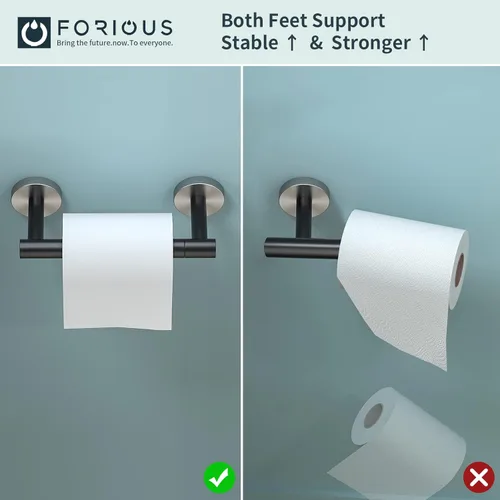 Miniatura 15 de FORIOUS Soporte de pared para papel higiénico, soporte de rollo de papel higiénico de doble poste giratorio de acero inoxidable para baño, Blanco