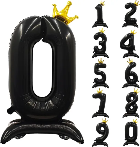 Globos de aluminio grandes con corona negra número 0 para niños y niñas, cumpleaños, boda, aniversario, fiesta, baby shower, suministros 0