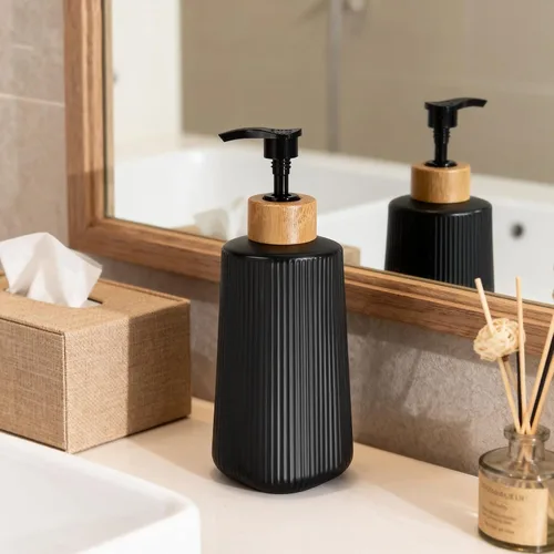 Miniatura 4 de Dispensador de jabón de vidrio negro, dispensador de jabón de manos de vidrio grueso para baño, botellas de líquido para lavar platos de cocina