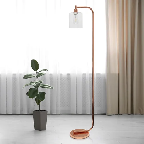Miniatura 4 de Simple Designs LF1036-RGD Lámpara de pie de linterna de hierro industrial de estilo antiguo con pantalla de vidrio, oro rosa