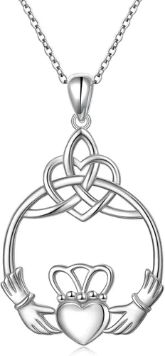 Miniatura 27 de FLYOW Collar con colgante de nudo celta de plata de ley 925 de buena suerte irlandés para mujer, regalo de cumpleaños y graduación
