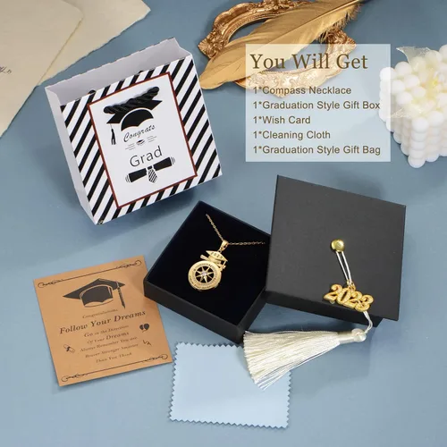 Miniatura 6 de Regalos de graduación para ella 2023, regalos de collar de graduación, collar de brújula de graduación, collar de brújula inspirador, regalo