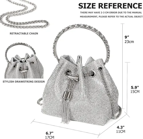 Miniatura 3 de Bolso de mano con cristales brillantes y diamantes de imitación para mujer, bolso de noche con brillo, bandolera para fiesta de boda, graduación