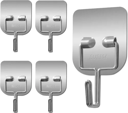 Ganchos de pared autoadhesivos de metal resistentes – Ganchos de acero inoxidable impermeables para colgar toallas, abrigos/llaves, adhesivo fuerte,