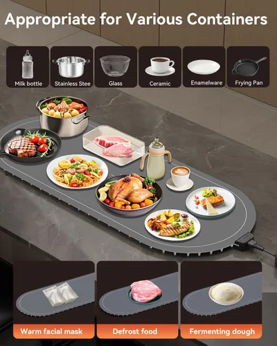 Miniatura 4 de Tapete de calentamiento para alimentos extra grande, 36 x 15 pulgadas, tapete de calentamiento de alimentos con almohadilla aislante de calor, Gris