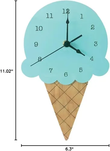 Miniatura 6 de AkoMatial Reloj de pared silencioso con forma de helado de madera, sala de estar, oficina, decoración de dormitorio para niños