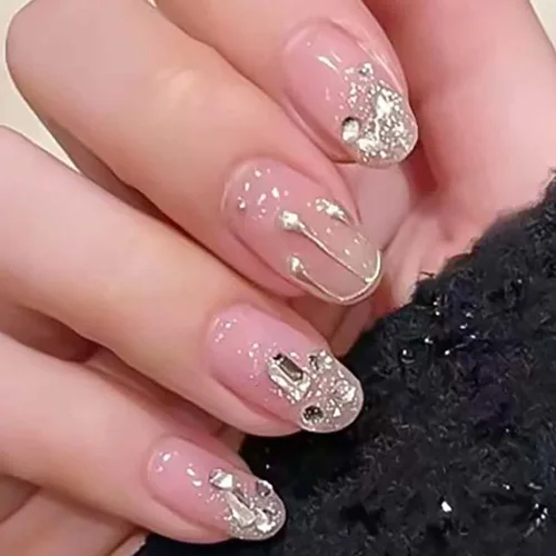 Miniatura 9 de RikView uñas postizas de punta francesa de longitud media, uñas negras adhesivas, uñas cuadradas naturales para mujeres