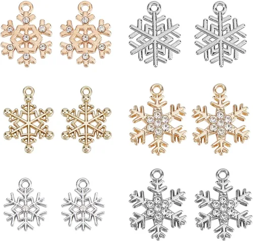 Miniatura 10 de SUNNYCLUE 1 caja 20 piezas dijes de copo de nieve dije de nieve invierno acero inoxidable doble cara estrella hueca planos redondos colgantes de 1