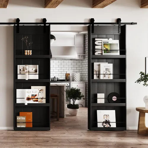 Miniatura 19 de BARNER HOME Puerta corrediza de granero de 30" x 84", puerta de granero estilo estante con kit de herrajes de 6 pies, hecha de MDF imprimado