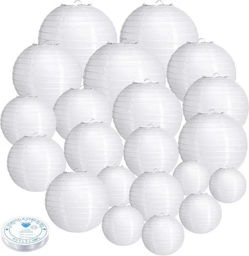Miniatura 23 de 21 linternas de papel decorativas para fiestas, 4/6/8/10 pulgadas, linternas de papel colgantes chinas redondas para bodas, cumpleaños, baby shower