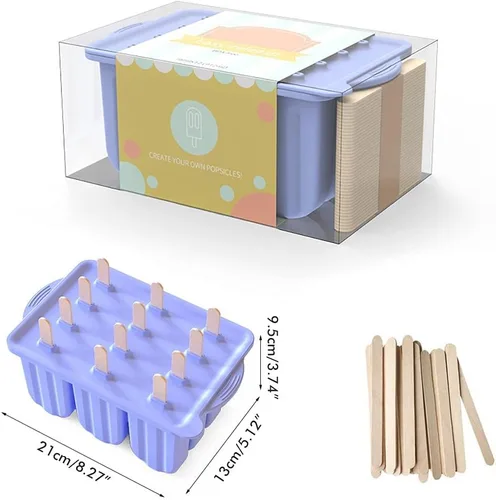 Miniatura 2 de Moldes de paletas reutilizables de 12 cavidades, helado de silicona con tapas y 50 palos de madera, suministros de cocina para paletas de bricolaje