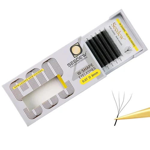 Miniatura 62 de Extensiones de pestañas con doble punta 3D, rizo D de 0.003 in, mezcla de 0.315-0.591 in, 12 filas por bandeja, tallo plano 3DD en forma de W