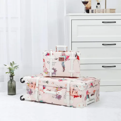 Miniatura 2 de Unitravel Juego de equipaje vintage de 2 piezas aprobado por la TSA para mujer bonita maleta con bolso Fashion girl