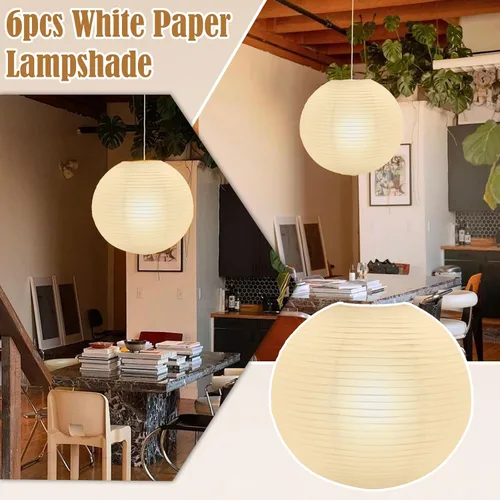 Miniatura 7 de 6 lámparas de papel blanco, lámpara colgante de linterna de papel chino de 12 pulgadas, pantalla redonda para sala de estar, dormitorio, pantalla