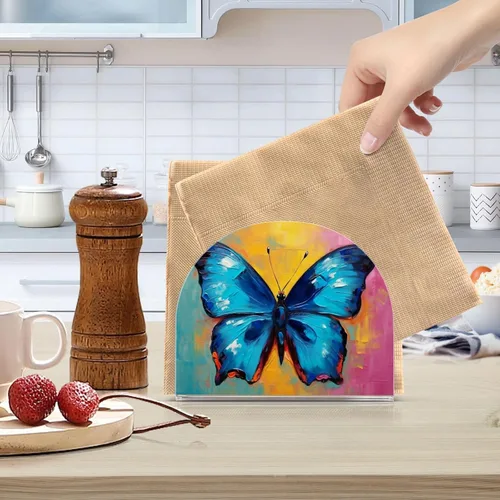 Miniatura 6 de Napkin Holder Oil Painting Butterfly Napkin Holders for Tables, Clear Acrylic Napkin Holders Cocktail Napkin Holder for Kitchen Restaurant Bar Home