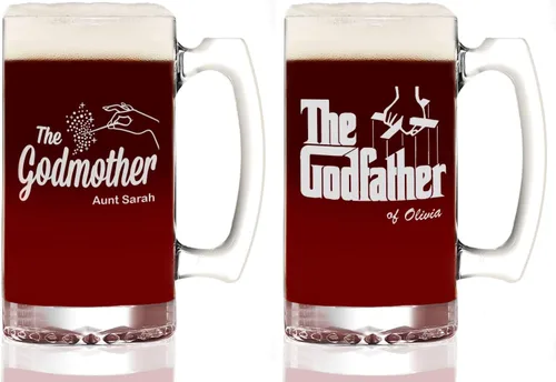 Miniatura 11 de The Godfather Pint & Godmother - Juego de copas grabadas para vino sin tallo con tu texto personalizado, cristalería hecha a mano, regalo