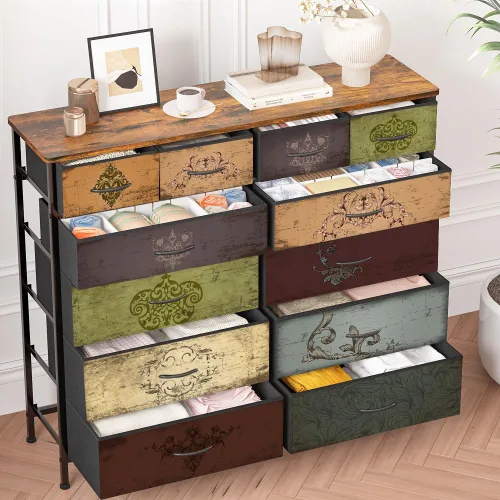 Miniatura 7 de VASICAR Cómoda para dormitorio con 12 cajones, cómoda de tela alta, cómoda para armario, guardería, mesita de noche, sala de estar, entrada, pasillo