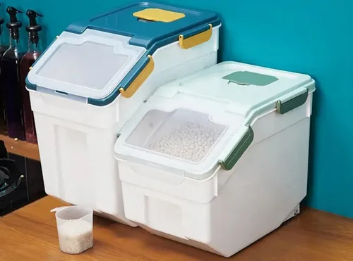 Miniatura 7 de Contenedor grande de almacenamiento de harina de 25 libras, paquete de 2 recipientes herméticos de almacenamiento de arroz con tapa de bloqueo