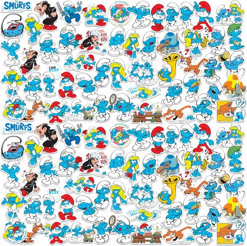 The Smurfs - Paquete variado de calcomanías de vinilo grandes de lujo de 100 unidades, calcomanías troqueladas para laptop, botella de agua, álbumes