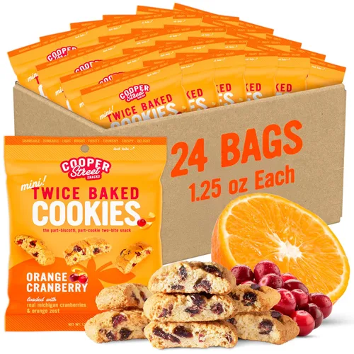 Cooper Street Galletas italianas Biscotti, sabor a naranja y arándano, 1.25 onzas, paquete de 24, sin maní ni lácteos, sabor dulce satisfactorio sin