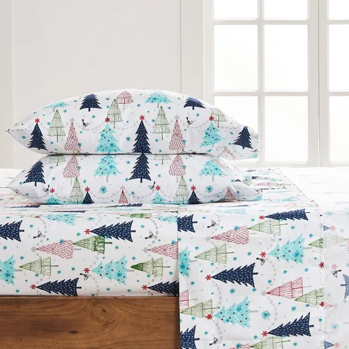 Miniatura 2 de Levtex Home Merry & Bright Collection - Juego de sábanas tamaño individual White Pine, sábana superior (66 x 96 pulgadas), sábana bajera