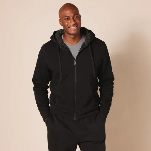 Miniatura 5 de Tienda Essentials Sudadera de vellón con capucha, con forro de sherpa y cierre completo de cremallera para hombre