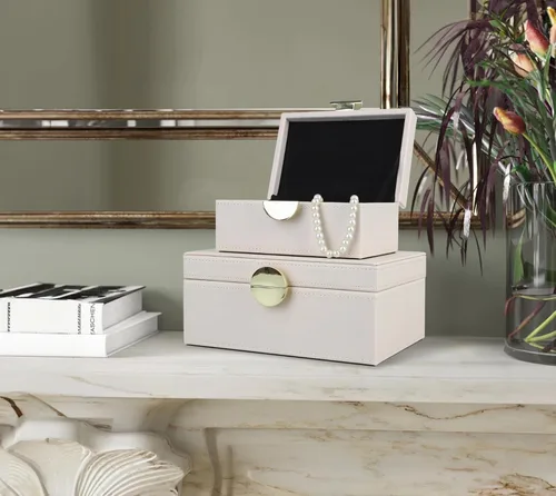 Miniatura 3 de HofferRuffer Cajas de Joyería de Cuero Sintético, Cajas Decorativas Organizador de Accesorios de Almacenamiento con Decoración de Herrajes Dorados