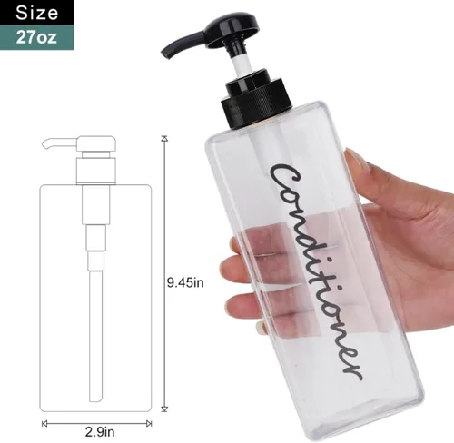 Miniatura 2 de Dispensador de champú – Botellas recargables de champú y acondicionador (transparente, juego de 3, 21 onzas) – Botellas de champú modernas