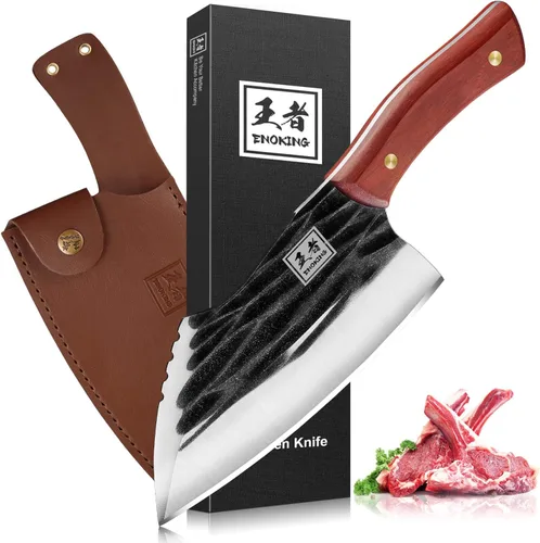Miniatura 15 de ENOKING 7.1″ Cuchillo de Carnicero y Cuchillos de Chef – Acero Inoxidable de Alto Carbono Forjado a Mano, Mango Completo para Cocina y Corte
