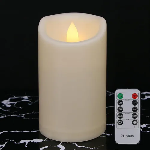 Miniatura 19 de Velas sin llama de 3" x 5" pulgadas para exteriores que funcionan con baterías, con control remoto y temporizador, velas LED parpadeantes de pilar 1