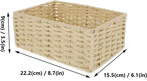 Miniatura 9 de VOSAREA Cesta de almacenamiento de ratán con tapa, cuerda de papel, organizador de escritorio, cesta de mimbre para dormitorio, organizador
