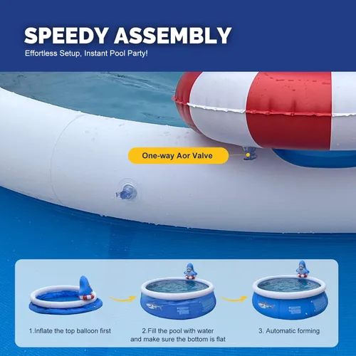 Miniatura 5 de DIMAR GARDEN Piscina inflable de 10 pies x 30 pulgadas, piscina de tiburón redonda con anillo superior de aire al aire libre Azul