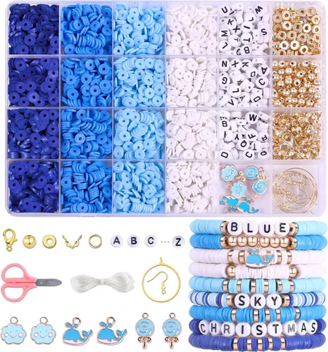 Miniatura 10 de Wuollgess Juego de 3500 cuentas de arcilla pastel para hacer pulseras, cuentas heishi de macarrón de polímero para joyas, kit de pulsera de amistad