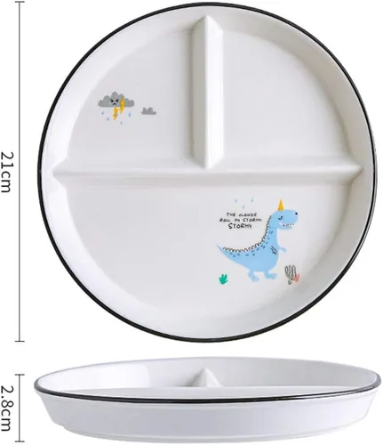 Miniatura 2 de 1 plato de cerámica para control de porciones de dinosaurio, plato dividido para comer racional, plato de postre dividido, plato de ensalada, plato