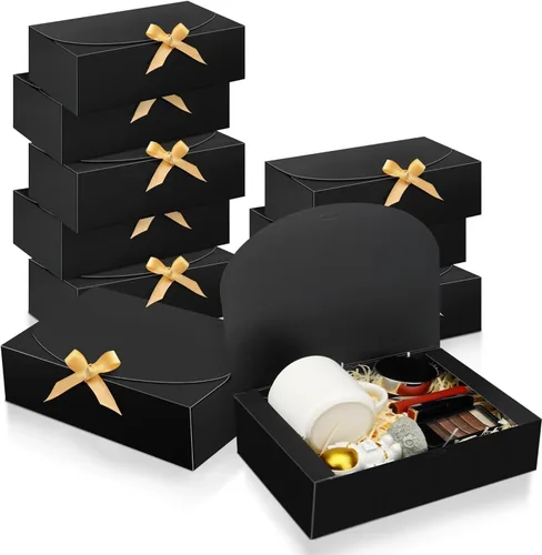 SWANGSA Juego de 11 cajas de regalo negras con tapas, cajas de regalo de papel kraft de 10.6 x 8 x 3 pulgadas para regalos, caja de propuesta de