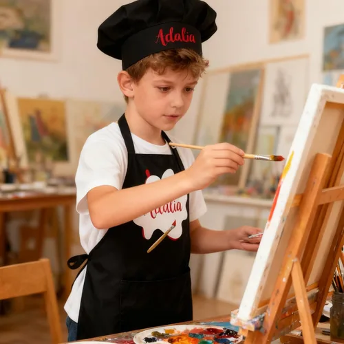 Miniatura 7 de Delantal personalizado para niños con bolsillo para nombre, sombrero de chef personalizado y delantal para cocina, cocina, hornear, pintura