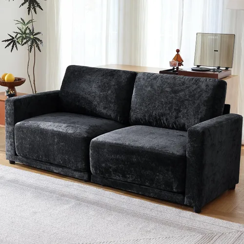 Miniatura 14 de Sofá modular de 79 pulgadas para sala de estar pequeña, sofá moderno en forma de L con otomana, juego de sofá de felpilla de 3 piezas para muebles