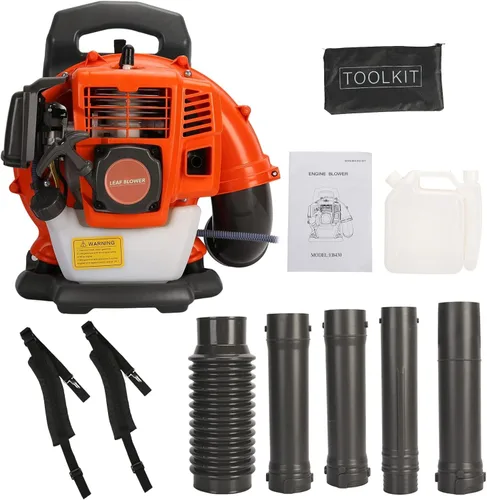 Soplador de hojas de mochila, 52CC 550 CFM 2 tiempos motor soplador de hojas de gas, soplador de polvo de alta resistencia para exteriores de Naranja