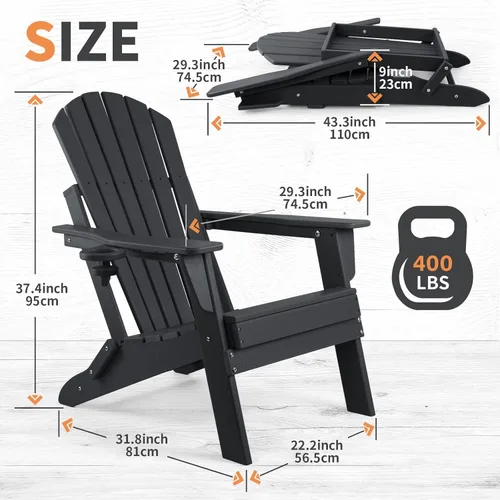 Miniatura 3 de FUNBERRY Juego de 6 sillas plegables Adirondack para todo tipo de clima, sillas para hogueras de polietileno de alta densidad con portavasos
