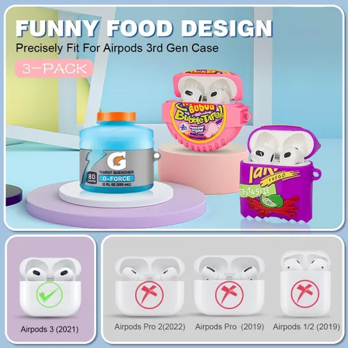 Miniatura 2 de Linda funda para Airpods 3, paquete de 3, funda de silicona Kawaii de dibujos animados 3D para Airpods de 3ª generación, diseño divertido