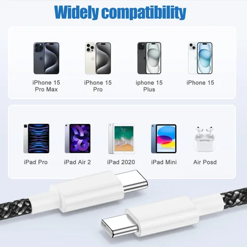 Miniatura 6 de Cable de carga USB C a C de 10 pies, 60W, tipo C a C, cable de carga rápido largo para Apple iPhone 17 Pro Max/17 Air/16 Pro Max/15 Plus, MacBook